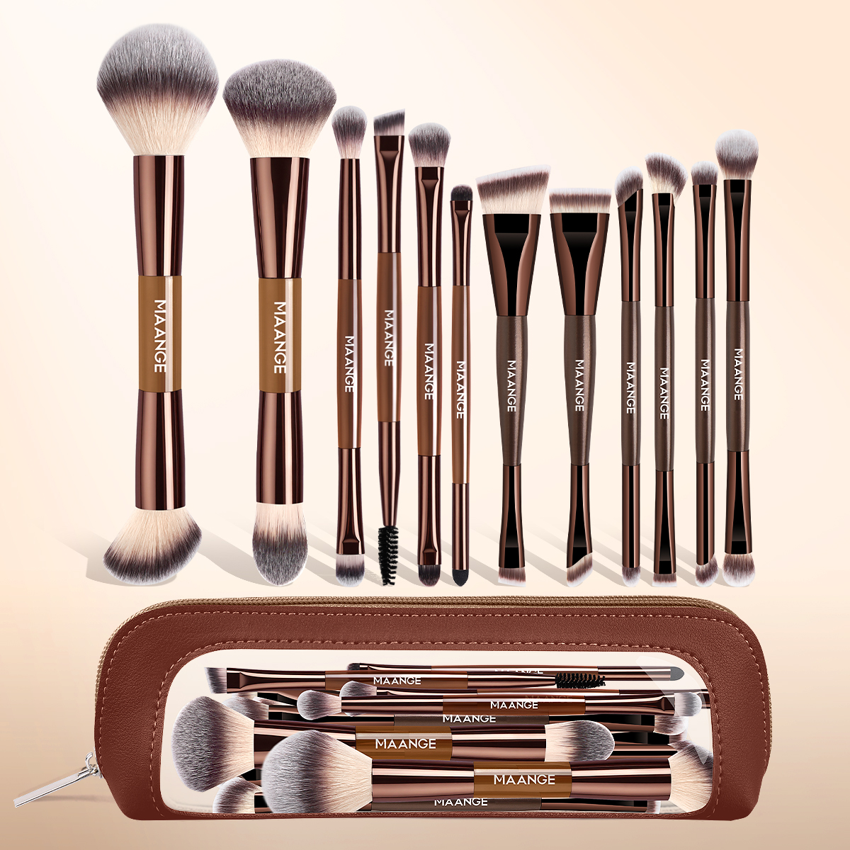 MAANGE Custom OEM&ODM 12pcs  Makeup Brushes Set Wood Handle Foundation Powder Blending Eyeshadow Professional Makeup Brushes Set - 图片 1