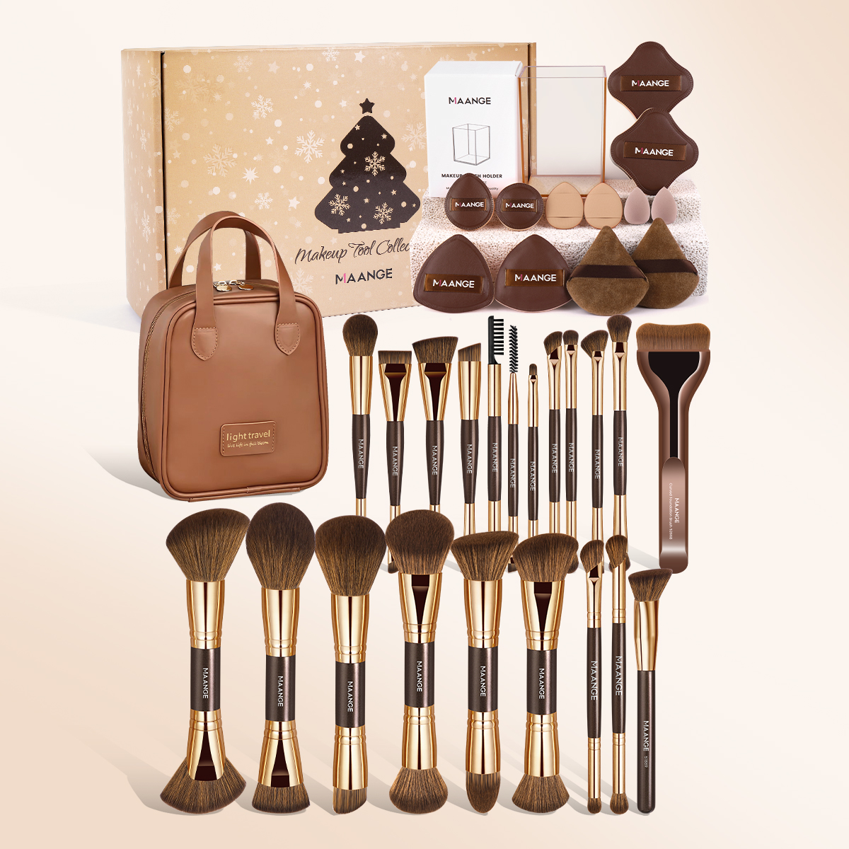 MAANGE Professional 21PCS Makeup Brush 12PCS Powder Puff  Makeup Bag Foundation Eyeshadow Loose Powder Blush Makeup Brush Set - 图片 1