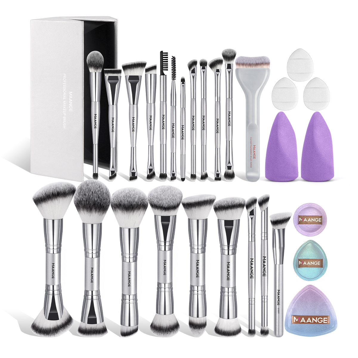 MAANGE  Wholesale  21pcs Makeup Brushes 8pcs Powder Puff Foundation Concealer Blush Eyeshadow Professional Makeup Brush Set - 图片 1