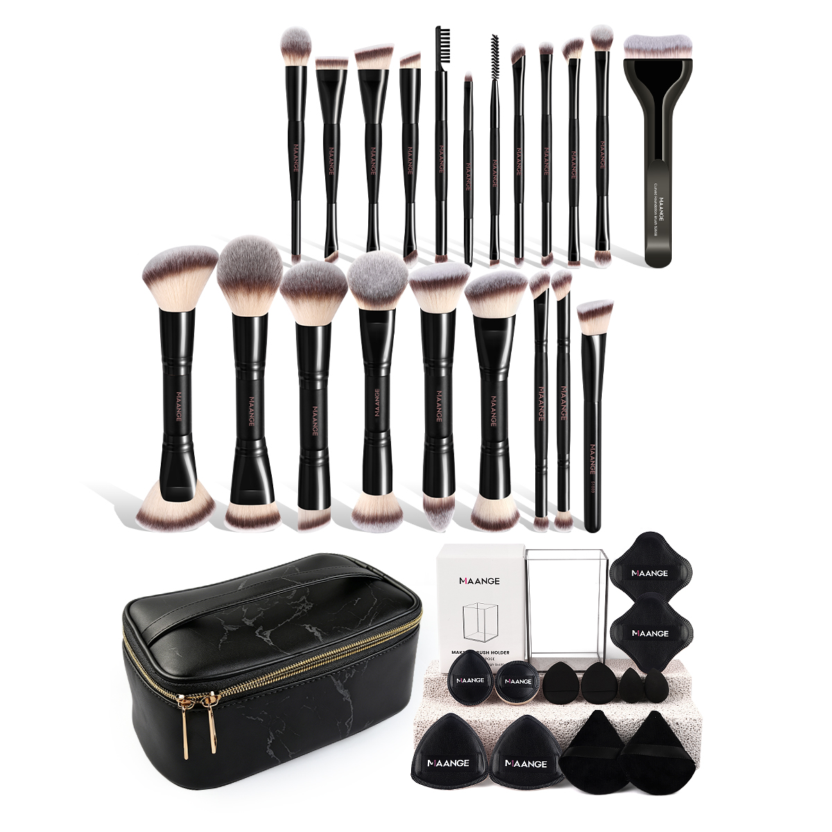 MAANGE Professional  21pcs Makeup Brush  12pcs Powder Puff Makeup Bag Makeup Tools Facial Makeup Brushes - 图片 1