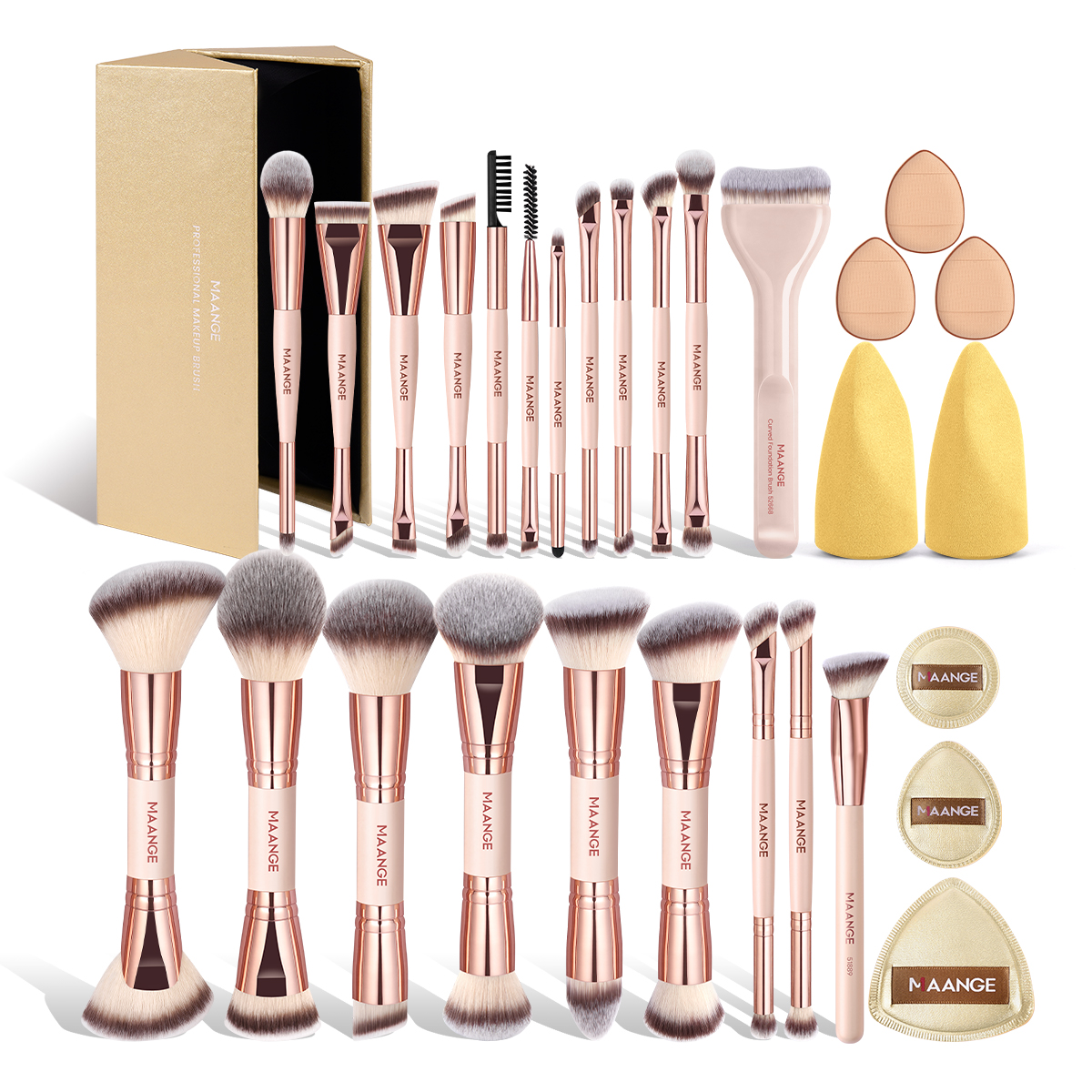 MAANGE Wholesale Private Label  21pcs Makeup Brushes 8pcs Powder Puff Foundation Concealer Blush Professional Brushes for Makeup - 图片 1