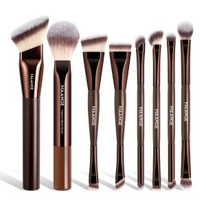 MAANGE 8PCS Facial  Makeup Brush Wood Handle Synthetic Hair Fluffy Soft Fibers  Customizable Makeup Tools Brush