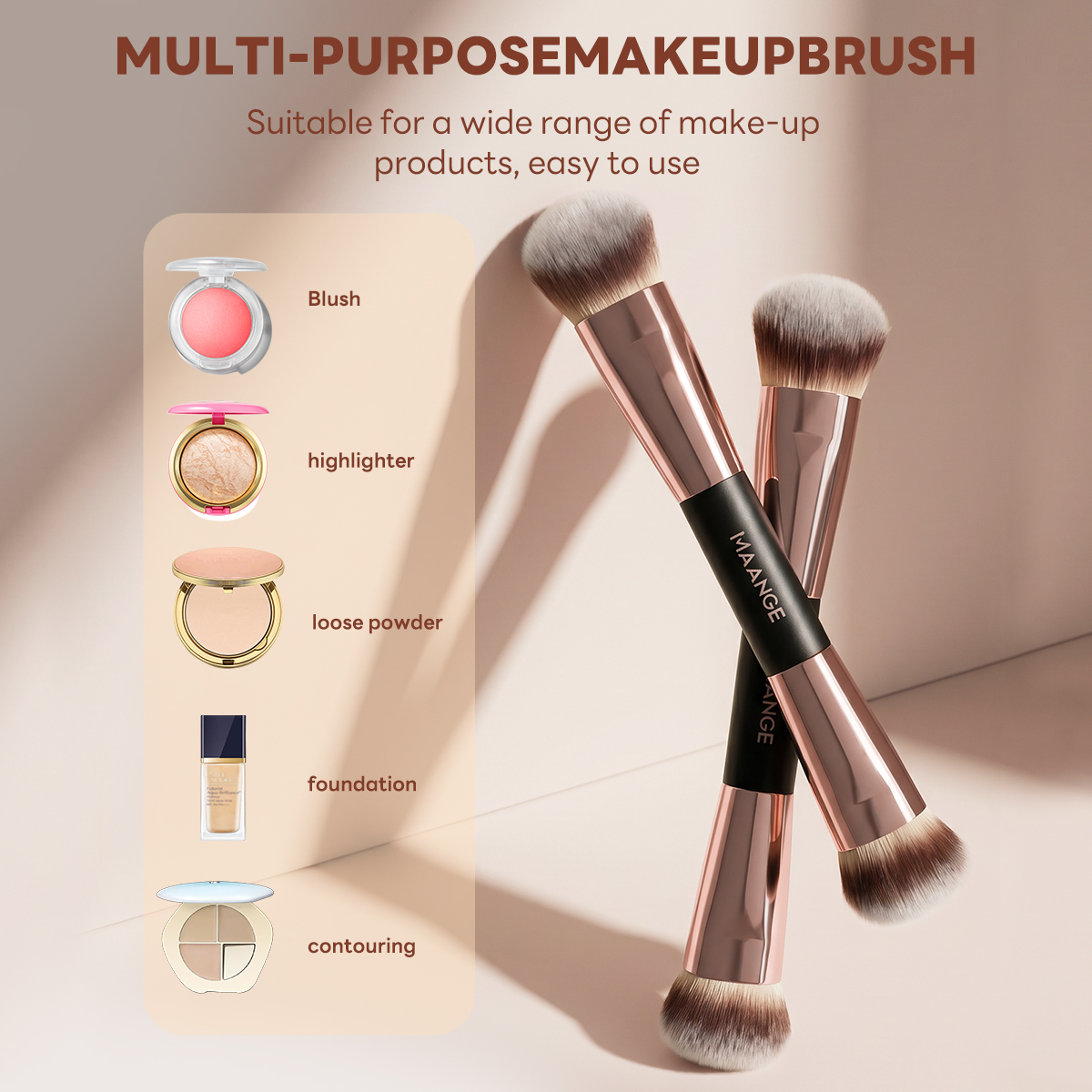 MAANGE Wholesale 3pcs Double-Ended Makeup Brush Foundation Cosmetic Brush Professional Private Label Facial Makeup Brushes Set - 图片 7