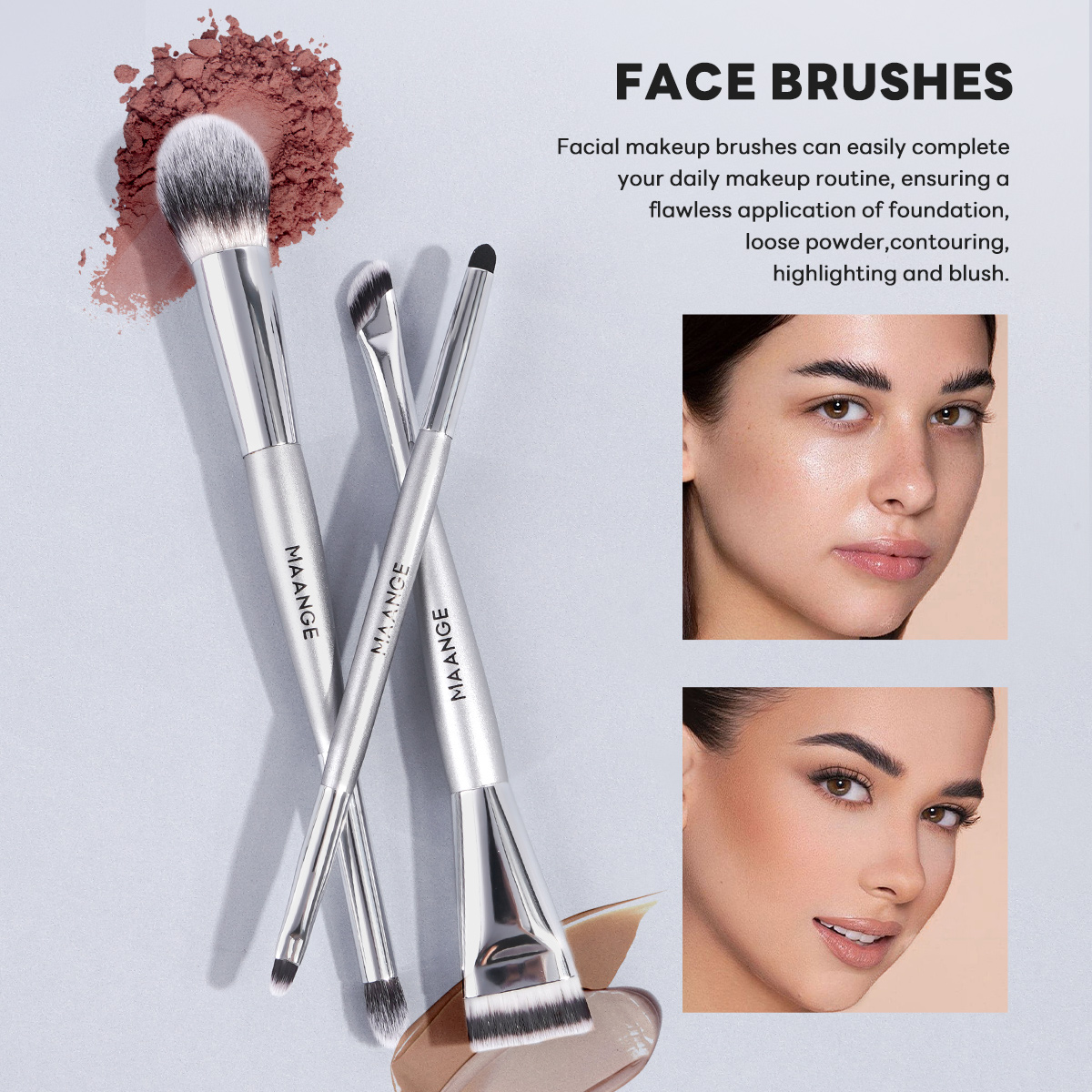 MAANGE  Wholesale  21pcs Makeup Brushes 8pcs Powder Puff Foundation Concealer Blush Eyeshadow Professional Makeup Brush Set - 图片 7