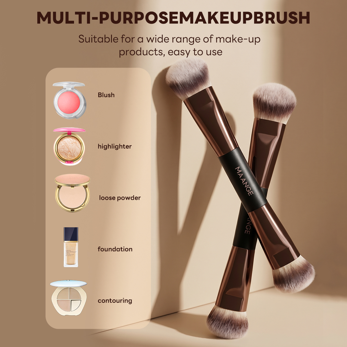 MAANGE 3pcs  Double-Ended Makeup Brush Foundation Cosmetic Brush Professional Private Label Concealer Makeup Brushes Set - 图片 8