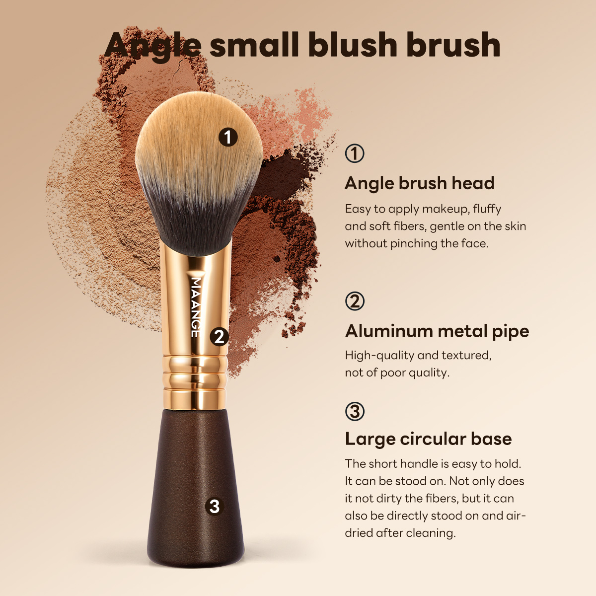 MAANGE Custom OEM&ODM Single Blush Makeup Brush Synthetic Hair  Fluffy Soft Fibers Angle Small Blush Brush Single Makeup Brush - 图片 2