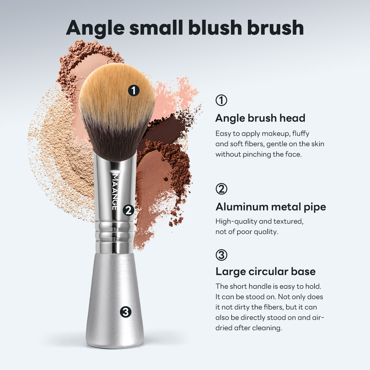 MAANGE Custom OEM&ODM Single Blush Makeup Brush Fluffy Soft Fibers Synthetic Hair  Angle Small Blush Brush Single Makeup Brush - 图片 2
