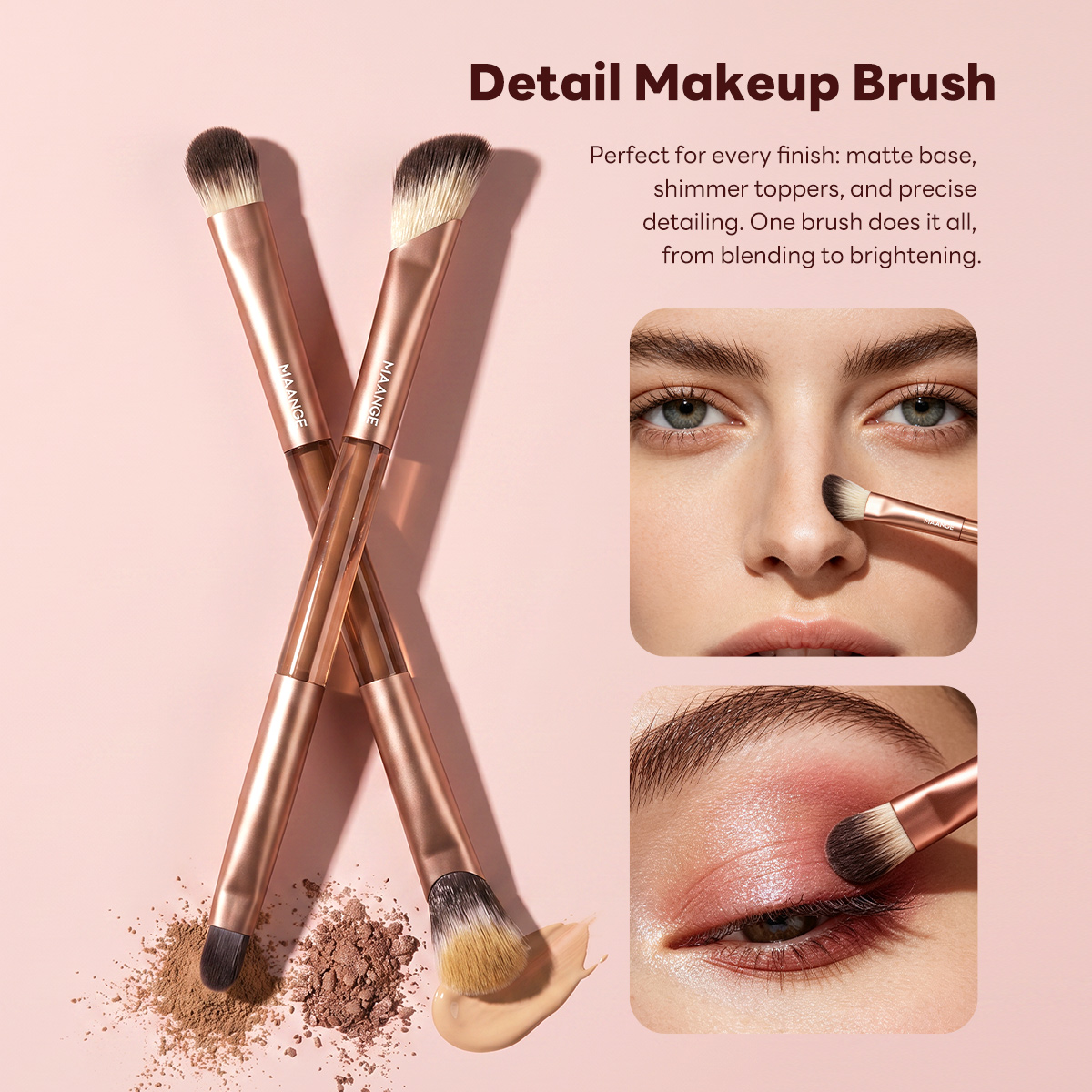 MAANGE Professional 5PCS Double-Ended Makeup Brush Set Foundation Eyeshadow Loose Powder Makeup Brushes Makeup Brush Set - 图片 4