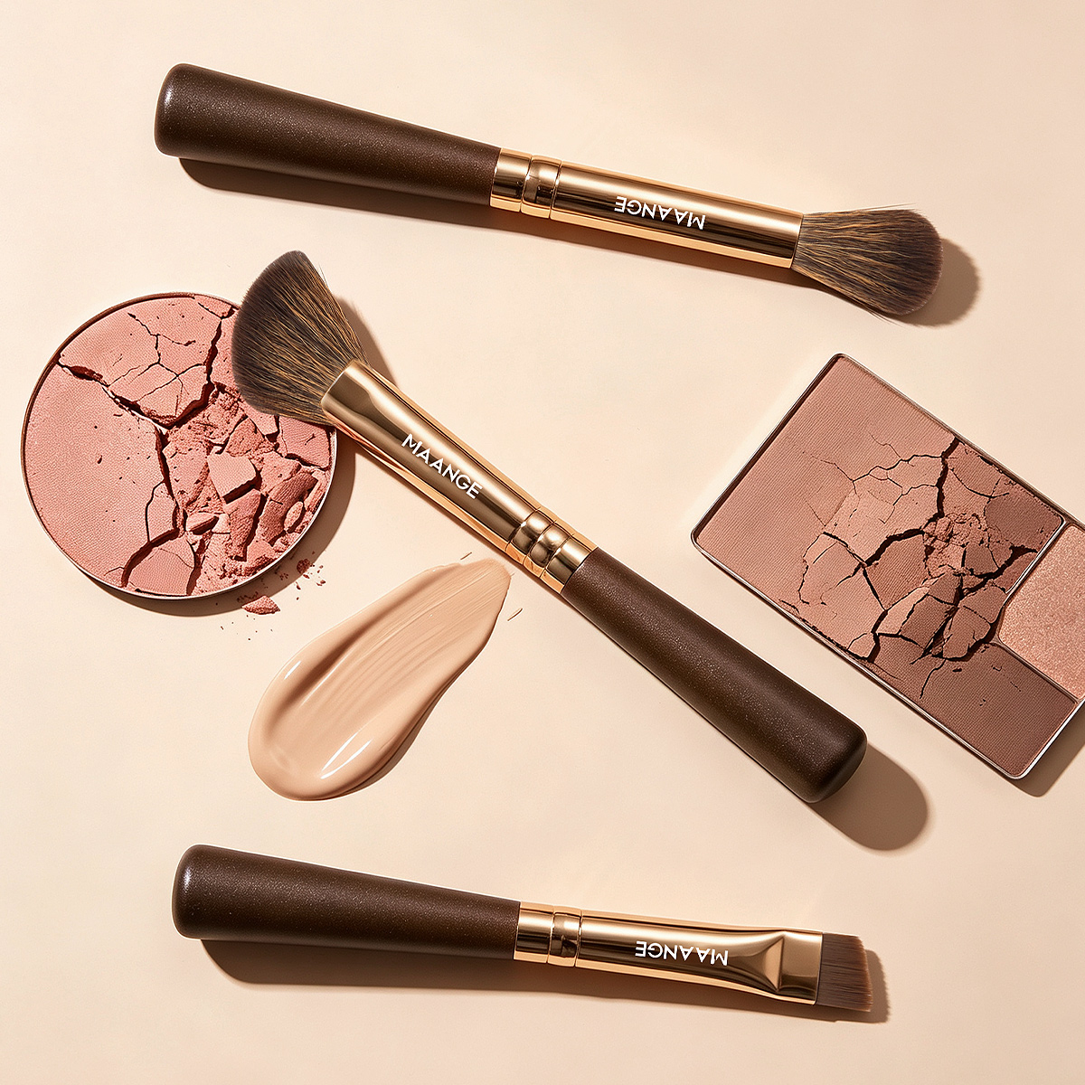 MAANGE Wholesale 3 Short-handled Eye Makeup Brushes  Wooden Handles Custom OEM&ODM Makeup Brush Set - 图片 5