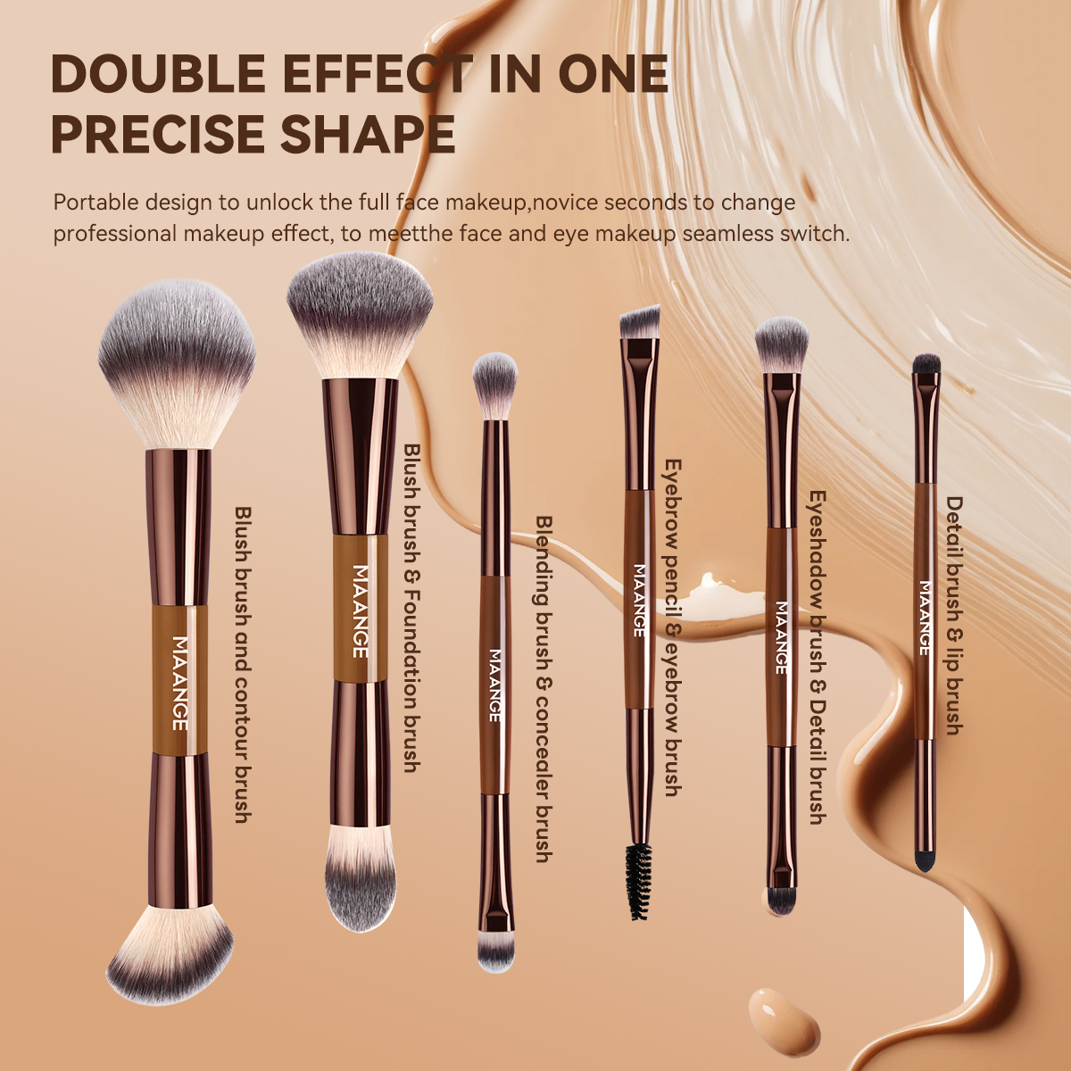 MAANGE Custom OEM&ODM 12pcs  Makeup Brushes Set Wood Handle Foundation Powder Blending Eyeshadow Professional Makeup Brushes Set - 图片 6
