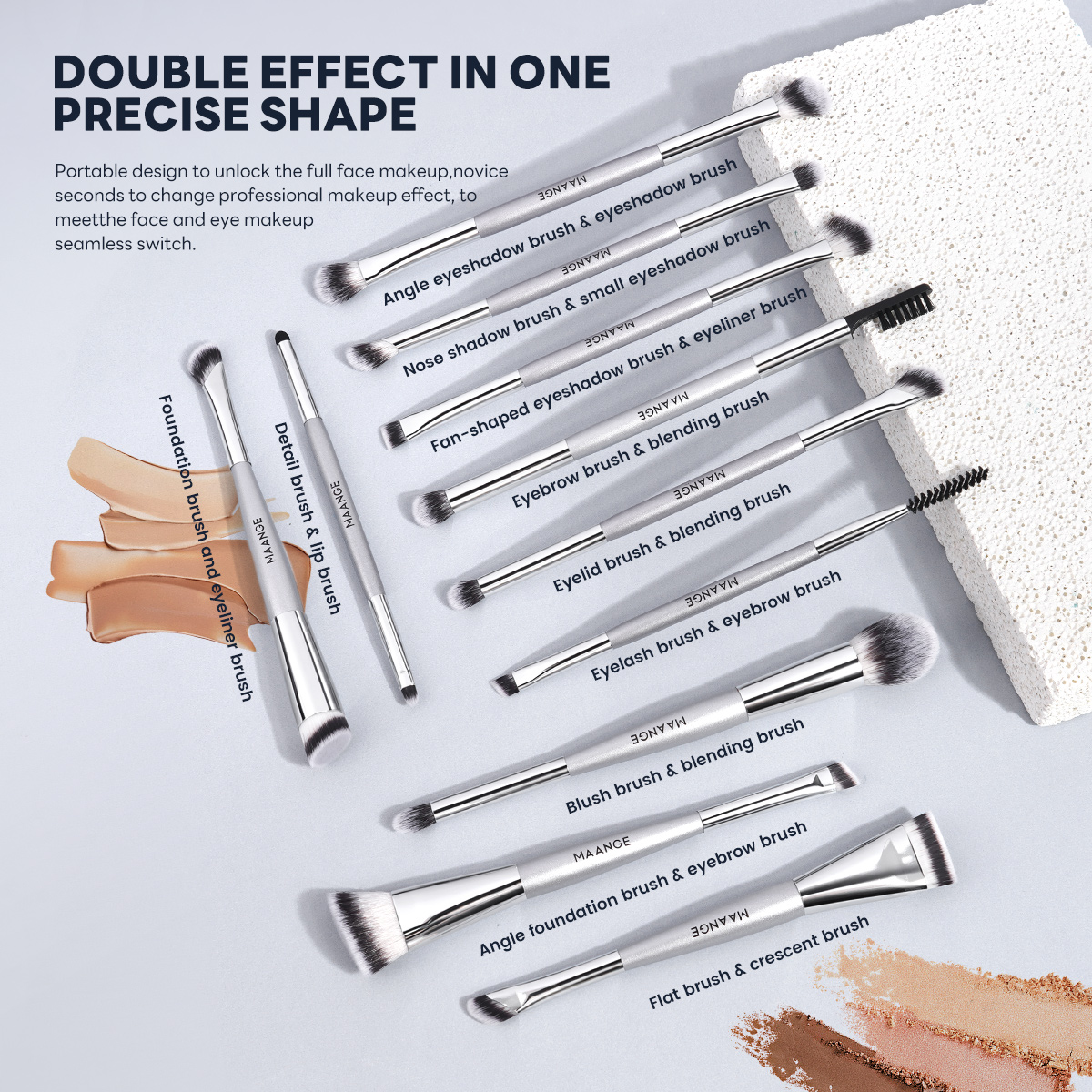 MAANGE Wholesale Private Label 15PCS Makeup Brush Set Foundation Loose Powder Eyeshadow Makeup Bag Makeup Tools Makeup Brush Kit - 图片 11