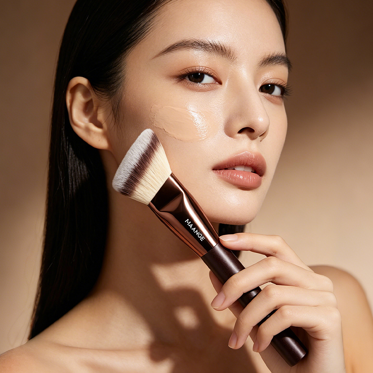MAANGE 8PCS Facial  Makeup Brush Wood Handle Synthetic Hair Fluffy Soft Fibers  Customizable Makeup Tools Brush - 图片 7