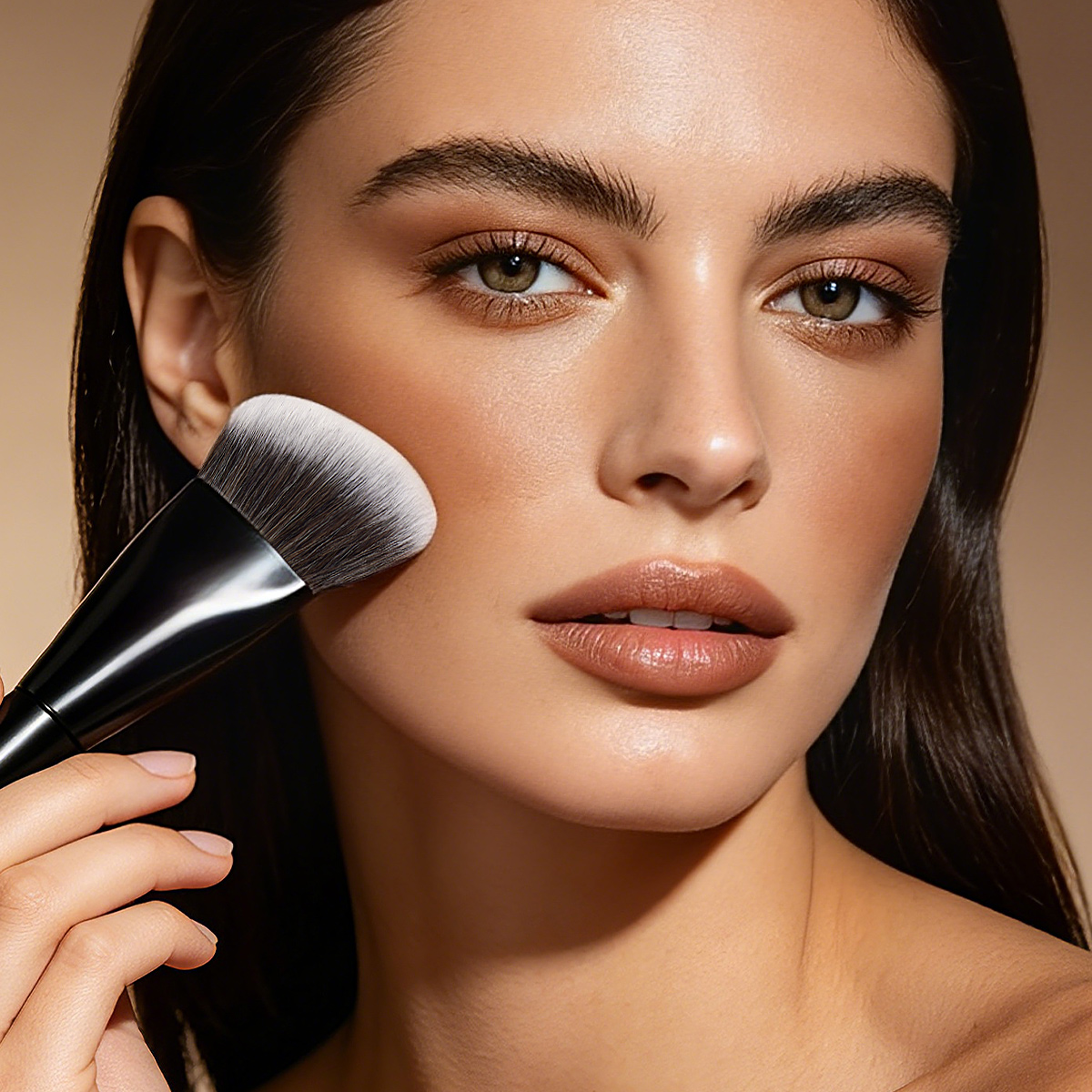 MAANGE Wholesale Custom  Fluffy Sloping Makeup Brush 1pcs Powder Puff  Fluffy Soft Fibers Professional Contour  Makeup Brush - 图片 6
