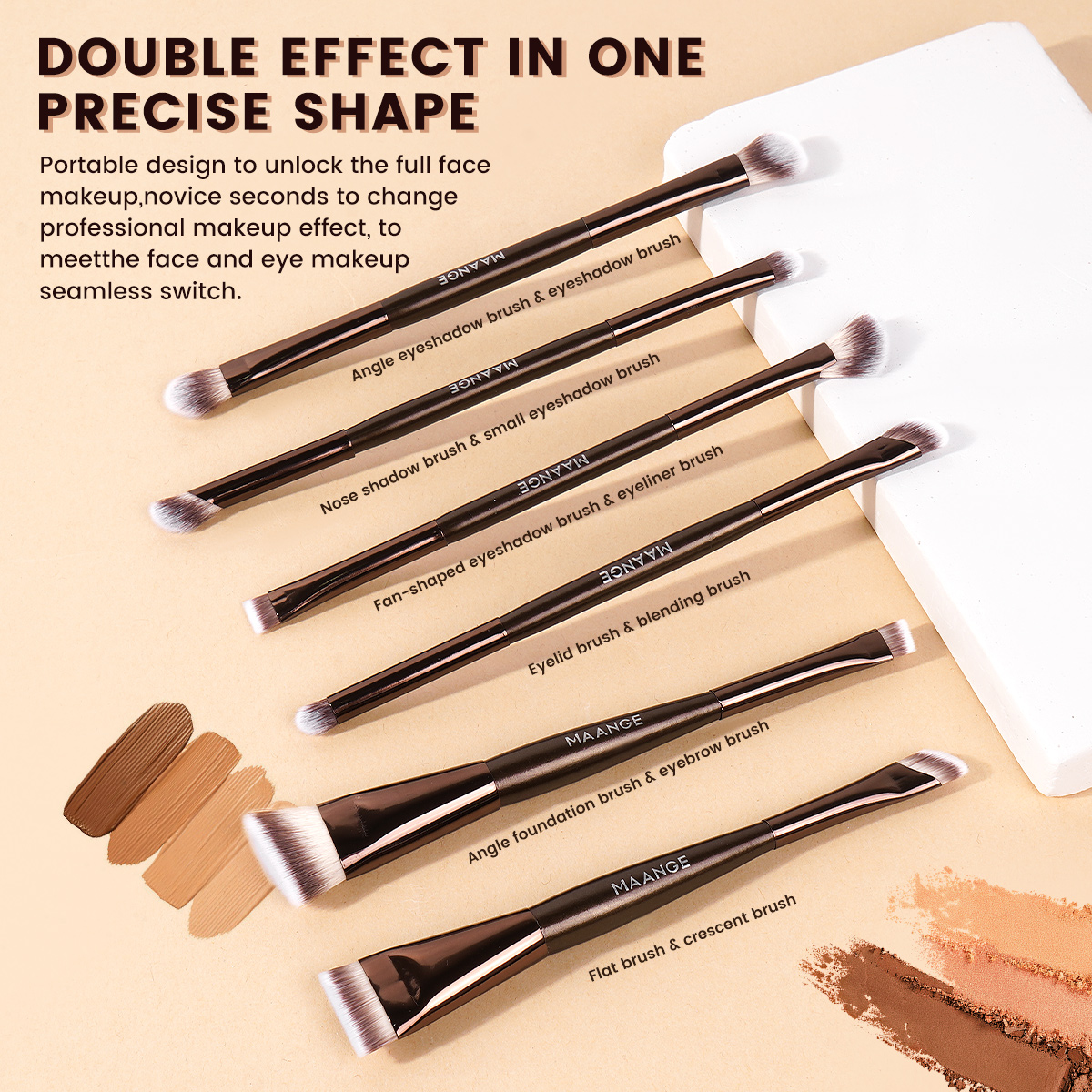 MAANGE 8PCS Facial  Makeup Brush Wood Handle Synthetic Hair Fluffy Soft Fibers  Customizable Makeup Tools Brush - 图片 9