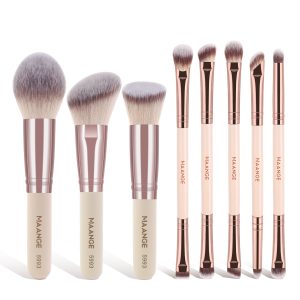 Maange Wholesale 8pcs Makeup Brush Wood Handle  Loose Powder Eyeshadow Foundation Facial Cosmetic Makeup Brush Set