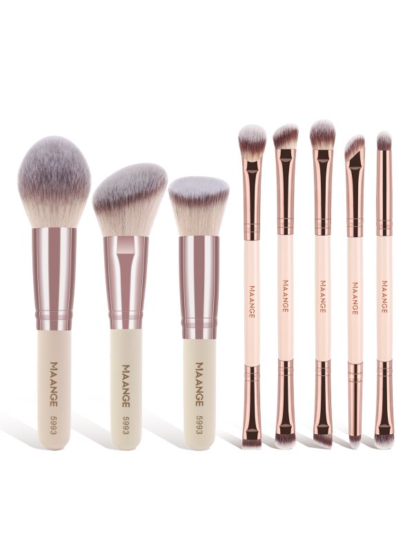 Maange Wholesale 8pcs Makeup Brush Wood Handle Loose Powder Eyeshadow Foundation Facial Cosmetic Makeup Brush Set