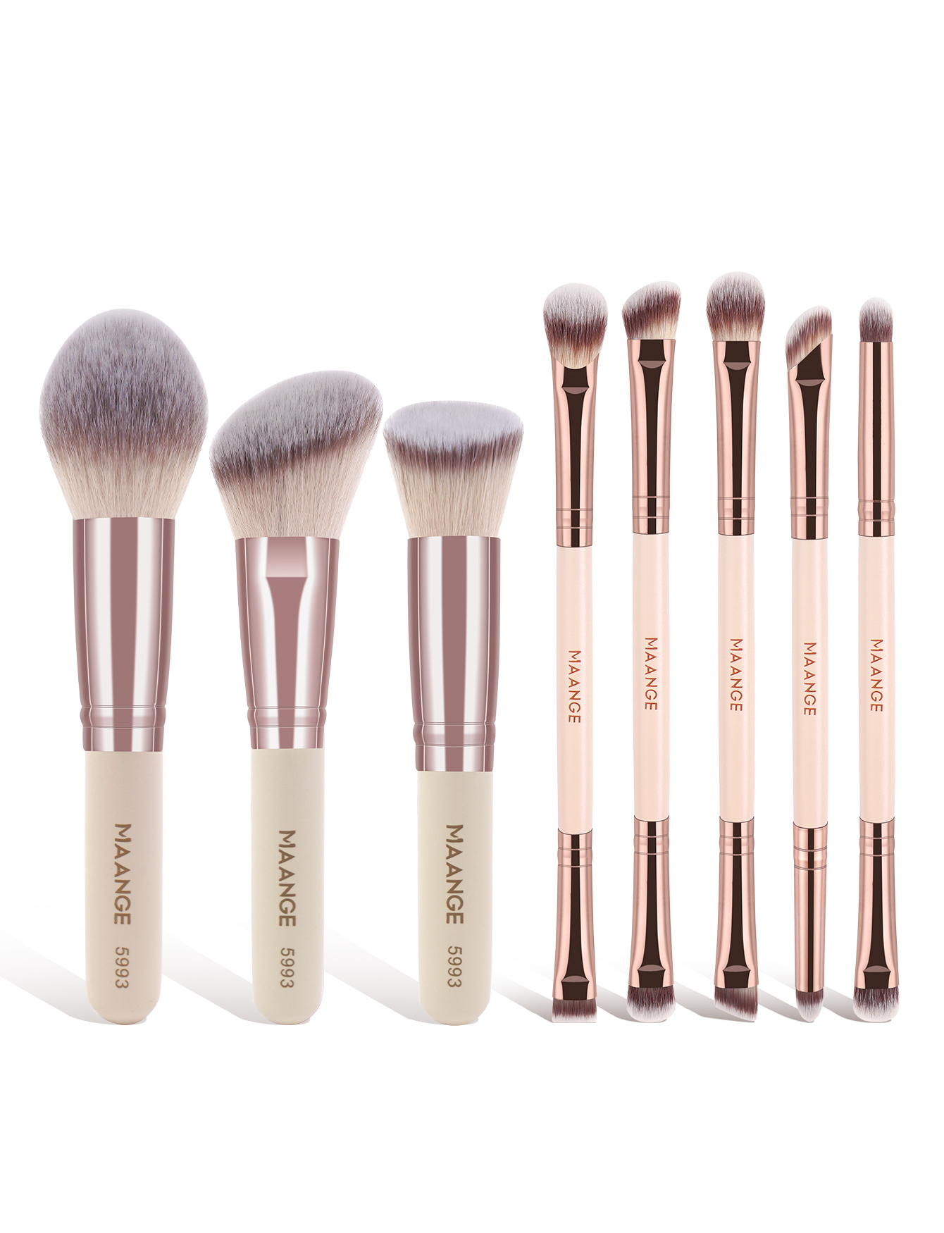 Maange Wholesale 8pcs Makeup Brush Wood Handle  Loose Powder Eyeshadow Foundation Facial Cosmetic Makeup Brush Set - 图片 1
