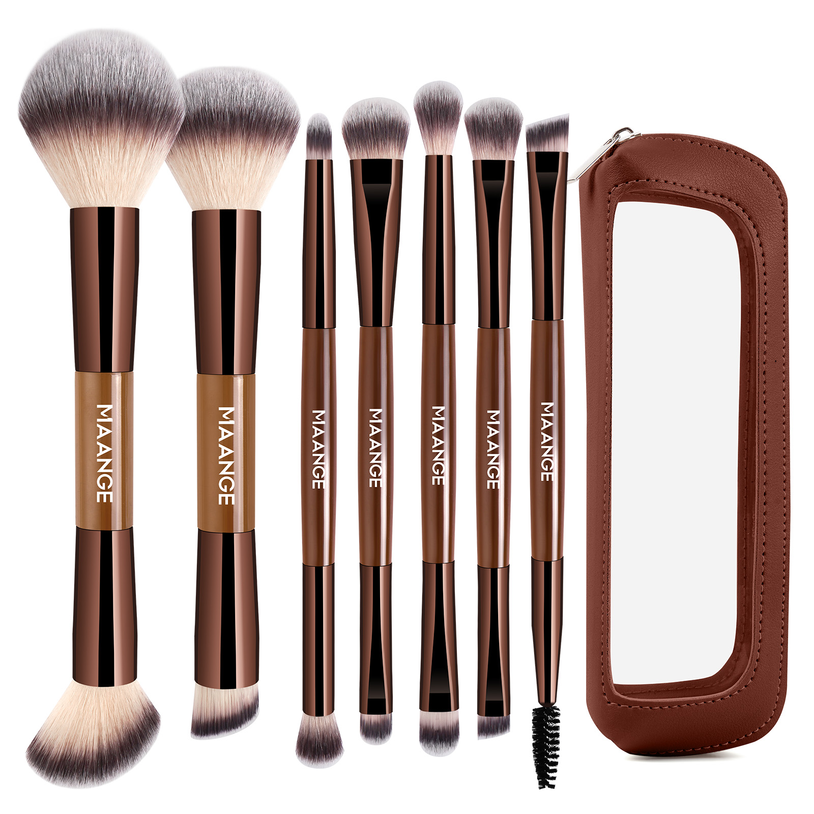 MAANGE 7 PCS Foundation Makeup Brush Set With Bag, Make up Brushes, Eyeshadow Concealer Brush, Double-ended Foundation Contour Powder Blush, Professional Face brush Set Tools For Liquid,Cream(Apricot) - 图片 1