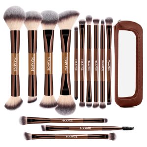 MAANGE 13 Pcs Foundation Makeup Brush Set With Bag, Make up Brushes, Double-End Multi Functional Makeup Brushes , Professional Face Brush Set Tools For Liquid Powder Concealer Cream Blush (Coffee)