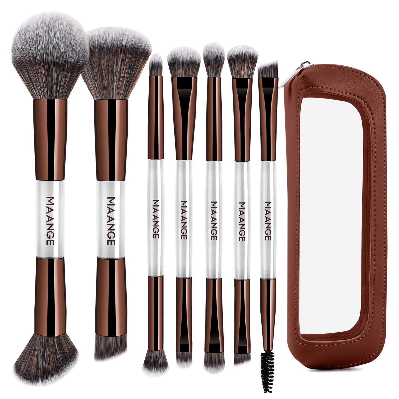 MAANGE 7 PCS Foundation Makeup Brush Set With Bag, Make up Brushes, Eyeshadow Concealer Brush, Double-ended Foundation Contour Powder Blush, Professional Face brush Set Tools For Liquid,Cream (Gray) - 图片 1