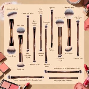 MAANGE 13 Pcs Foundation Makeup Brush Set With Bag, Make up Brushes, Double-End Multi Functional Makeup Brushes , Professional Face Brush Set Tools For Liquid Powder Concealer Cream Blush (Coffee) - 图片 6