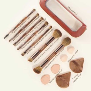 MAANGE 7 PCS Foundation Makeup Brushes with Makeup Sponge & Travel Case(Brown)Includes Powder Puffs & Mini Makeup Sponges, Soft Dense Synthetic Bristles for Foundation, Blush, Concealer & Eyeshadow - 图片 3