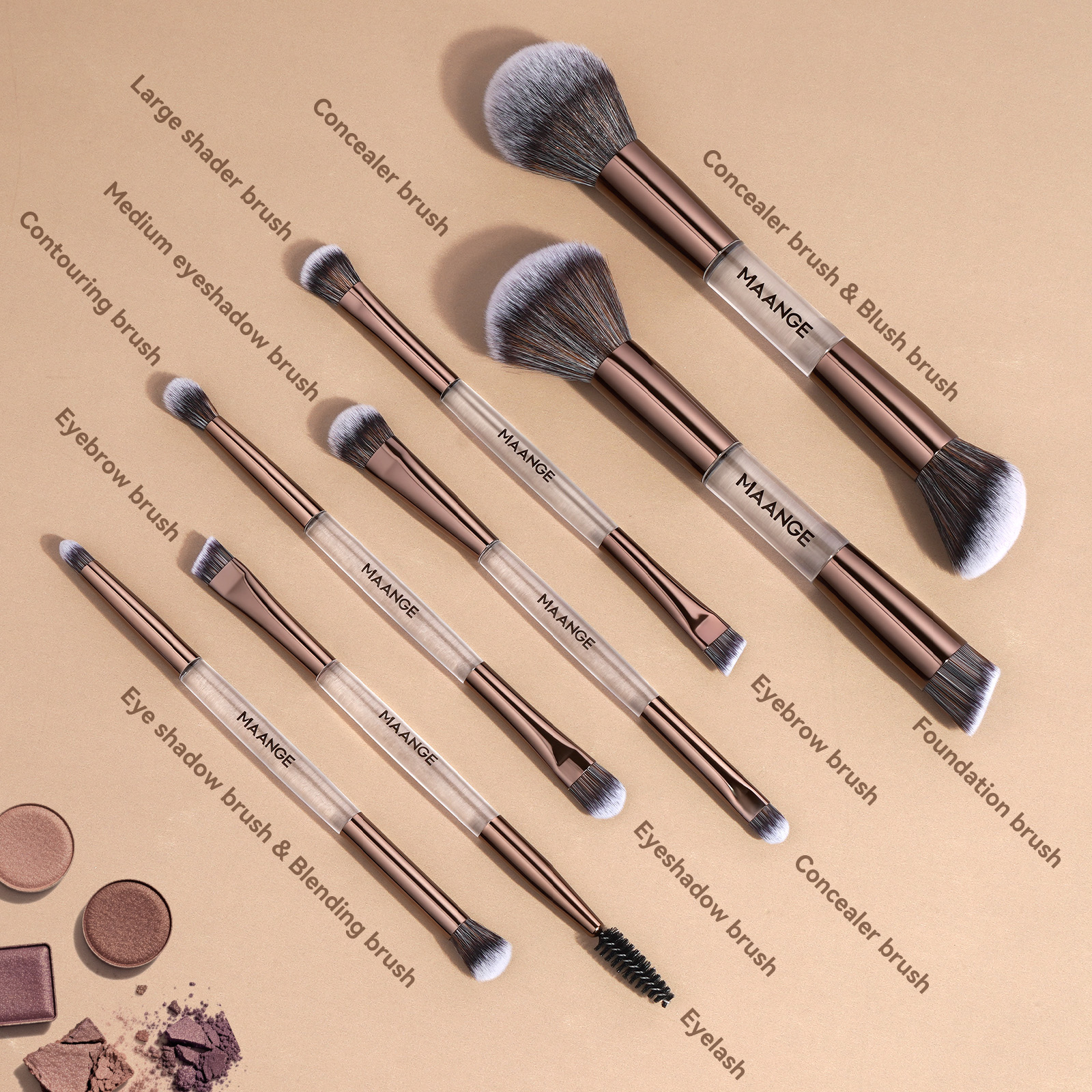MAANGE 7 PCS Foundation Makeup Brush Set With Bag, Make up Brushes, Eyeshadow Concealer Brush, Double-ended Foundation Contour Powder Blush, Professional Face brush Set Tools For Liquid,Cream (Gray) - 图片 3