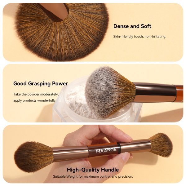 MAANGE 7 PCS Foundation Makeup Brush Set With Bag, Make up Brushes, Eyeshadow Concealer Brush, Double-ended Foundation Contour Powder Blush, Professional Face brush Set Tools For Liquid,Cream (Brown)