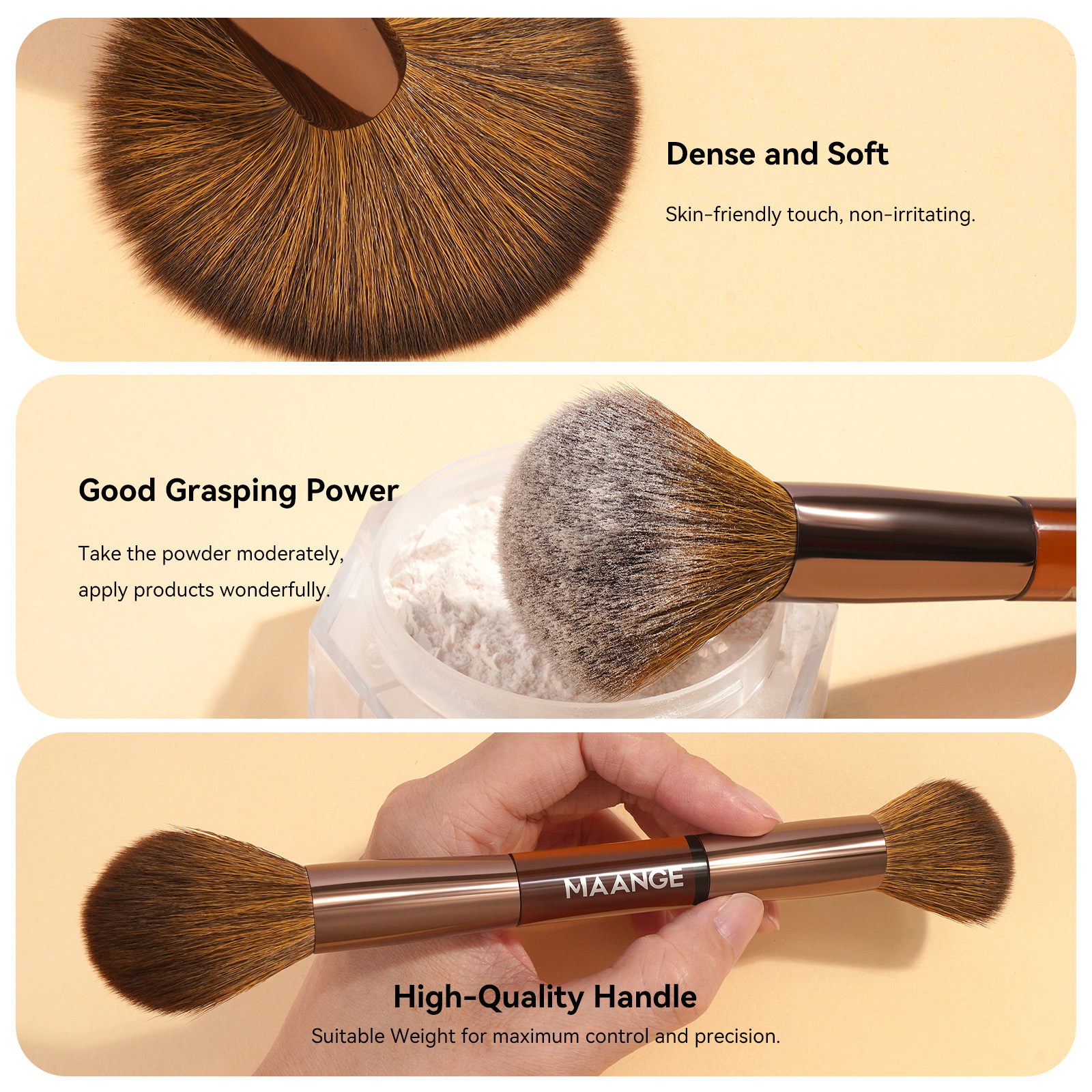 MAANGE 7 PCS Foundation Makeup Brush Set With Bag, Make up Brushes, Eyeshadow Concealer Brush, Double-ended Foundation Contour Powder Blush, Professional Face brush Set Tools For Liquid,Cream (Brown) - 图片 5
