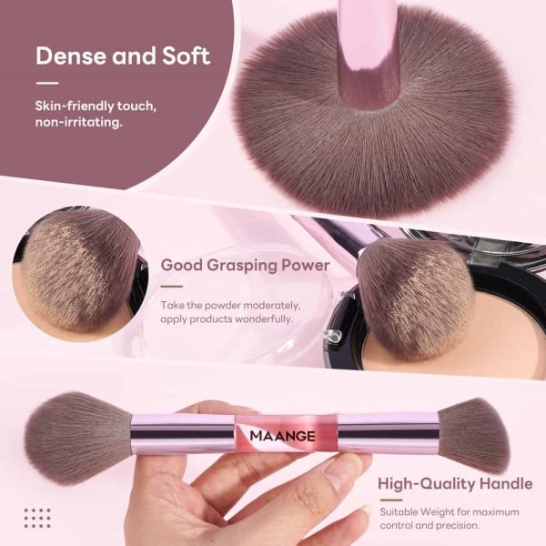 MAANGE 7 PCS Foundation Makeup Brushes with Makeup Sponge & Travel Case(Pink)Includes Powder Puffs & Mini Makeup Sponges, Soft Dense Synthetic Bristles for Foundation, Blush, Concealer & Eyeshadow