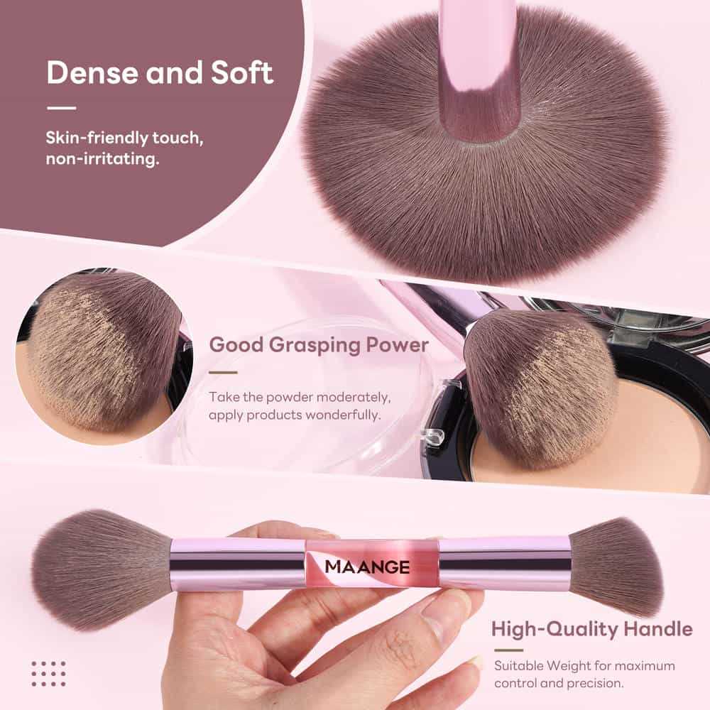 MAANGE 7 PCS Foundation Makeup Brushes with Makeup Sponge & Travel Case(Pink)Includes Powder Puffs & Mini Makeup Sponges, Soft Dense Synthetic Bristles for Foundation, Blush, Concealer & Eyeshadow - 图片 5