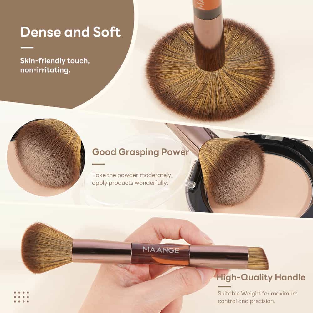 MAANGE 7 PCS Foundation Makeup Brushes with Makeup Sponge & Travel Case(Brown)Includes Powder Puffs & Mini Makeup Sponges, Soft Dense Synthetic Bristles for Foundation, Blush, Concealer & Eyeshadow - 图片 4