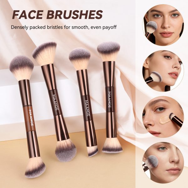 MAANGE 13 Pcs Foundation Makeup Brush Set With Bag, Make up Brushes, Double-End Multi Functional Makeup Brushes , Professional Face Brush Set Tools For Liquid Powder Concealer Cream Blush (Coffee)