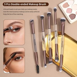 MAANGE 7 PCS Foundation Makeup Brush Set With Bag, Make up Brushes, Eyeshadow Concealer Brush, Double-ended Foundation Contour Powder Blush, Professional Face brush Set Tools For Liquid,Cream (Gray) - 图片 5