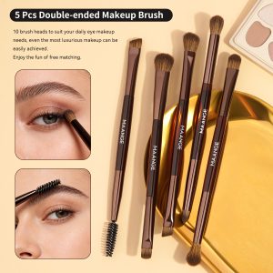MAANGE 7 PCS Foundation Makeup Brush Set With Bag, Make up Brushes, Eyeshadow Concealer Brush, Double-ended Foundation Contour Powder Blush, Professional Face brush Set Tools For Liquid,Cream (Brown) - 图片 6