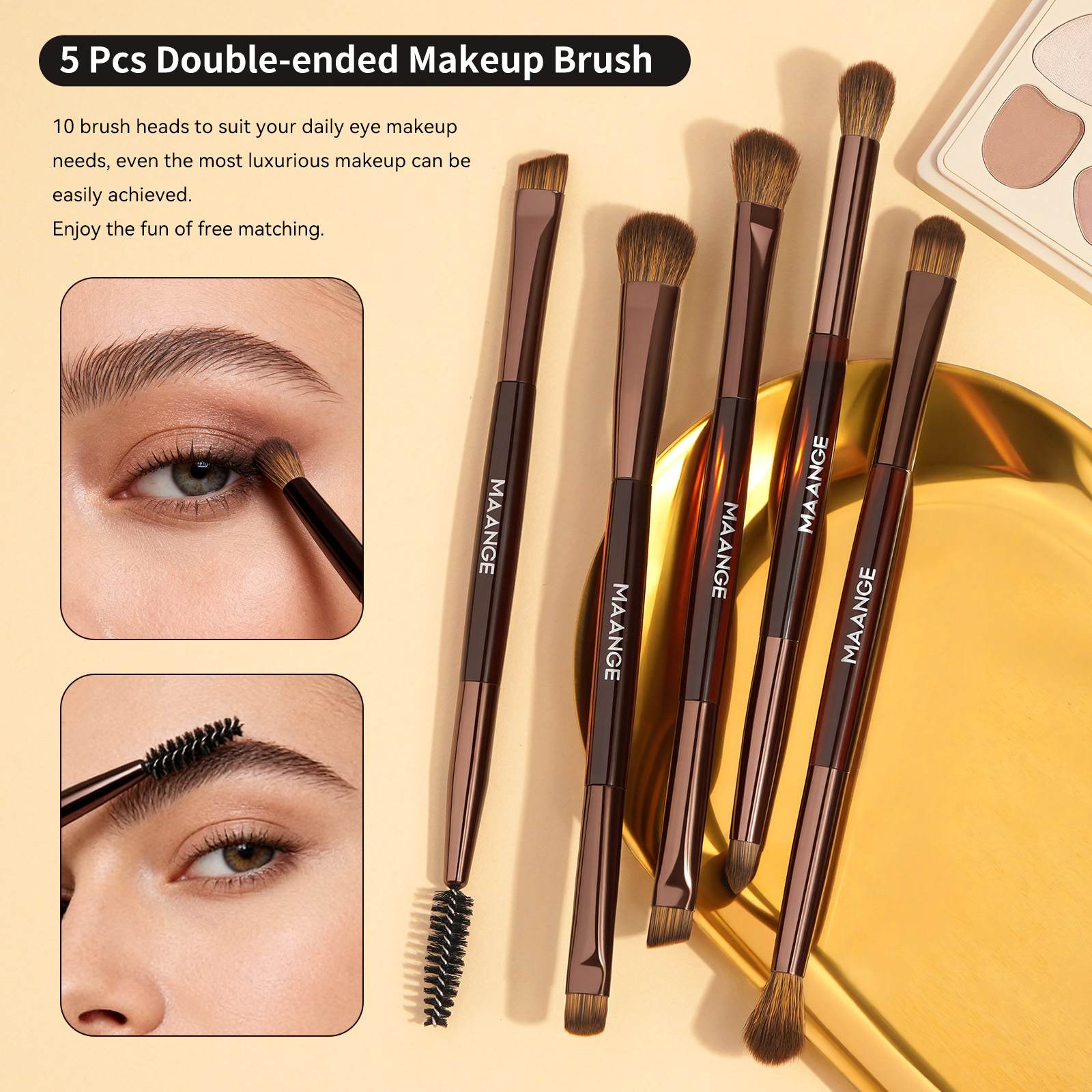 MAANGE 7 PCS Foundation Makeup Brush Set With Bag, Make up Brushes, Eyeshadow Concealer Brush, Double-ended Foundation Contour Powder Blush, Professional Face brush Set Tools For Liquid,Cream (Brown) - 图片 6