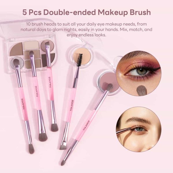 MAANGE 7 PCS Foundation Makeup Brushes with Makeup Sponge & Travel Case(Pink)Includes Powder Puffs & Mini Makeup Sponges, Soft Dense Synthetic Bristles for Foundation, Blush, Concealer & Eyeshadow