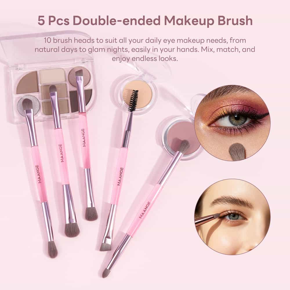 MAANGE 7 PCS Foundation Makeup Brushes with Makeup Sponge & Travel Case(Pink)Includes Powder Puffs & Mini Makeup Sponges, Soft Dense Synthetic Bristles for Foundation, Blush, Concealer & Eyeshadow - 图片 4