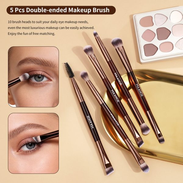 MAANGE 7 PCS Foundation Makeup Brush Set With Bag, Make up Brushes, Eyeshadow Concealer Brush, Double-ended Foundation Contour Powder Blush, Professional Face brush Set Tools For Liquid,Cream(Apricot)