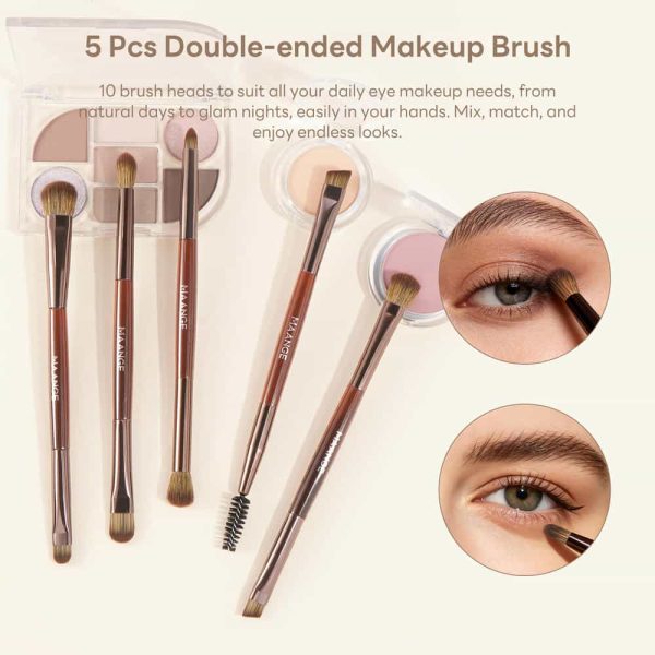 MAANGE 7 PCS Foundation Makeup Brushes with Makeup Sponge & Travel Case(Brown)Includes Powder Puffs & Mini Makeup Sponges, Soft Dense Synthetic Bristles for Foundation, Blush, Concealer & Eyeshadow