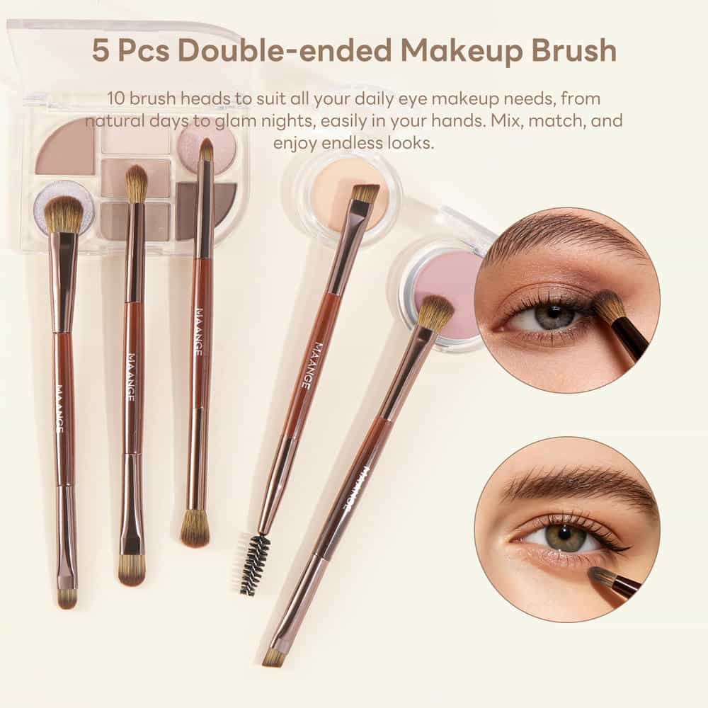 MAANGE 7 PCS Foundation Makeup Brushes with Makeup Sponge & Travel Case(Brown)Includes Powder Puffs & Mini Makeup Sponges, Soft Dense Synthetic Bristles for Foundation, Blush, Concealer & Eyeshadow - 图片 5