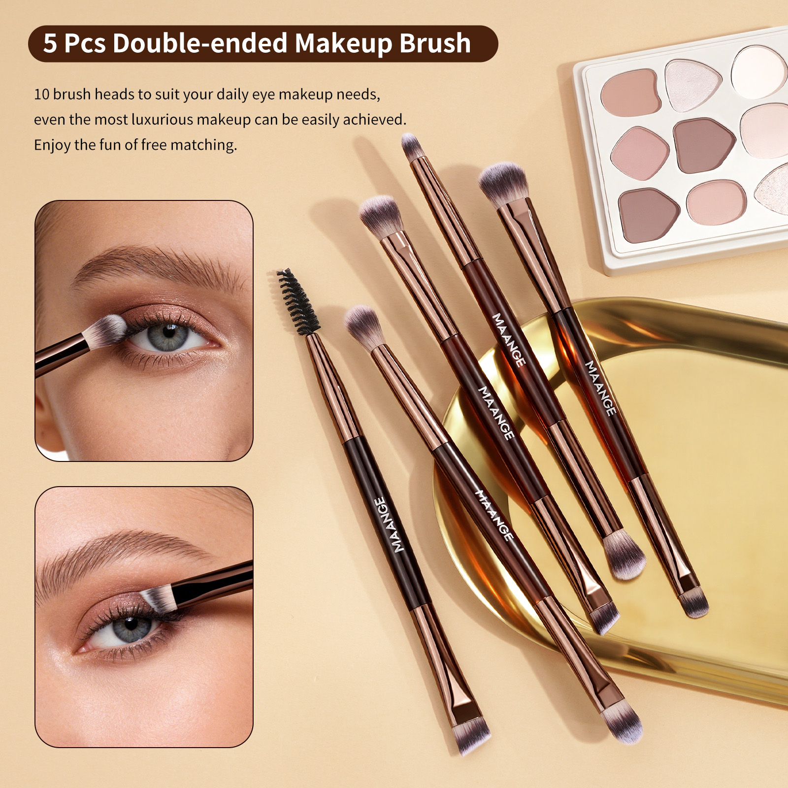 MAANGE 7 PCS Foundation Makeup Brush Set With Bag, Make up Brushes, Eyeshadow Concealer Brush, Double-ended Foundation Contour Powder Blush, Professional Face brush Set Tools For Liquid,Cream(Apricot) - 图片 5