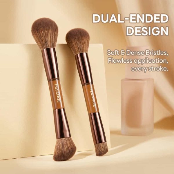 MAANGE 7 PCS Foundation Makeup Brushes with Makeup Sponge & Travel Case(Brown)Includes Powder Puffs & Mini Makeup Sponges, Soft Dense Synthetic Bristles for Foundation, Blush, Concealer & Eyeshadow