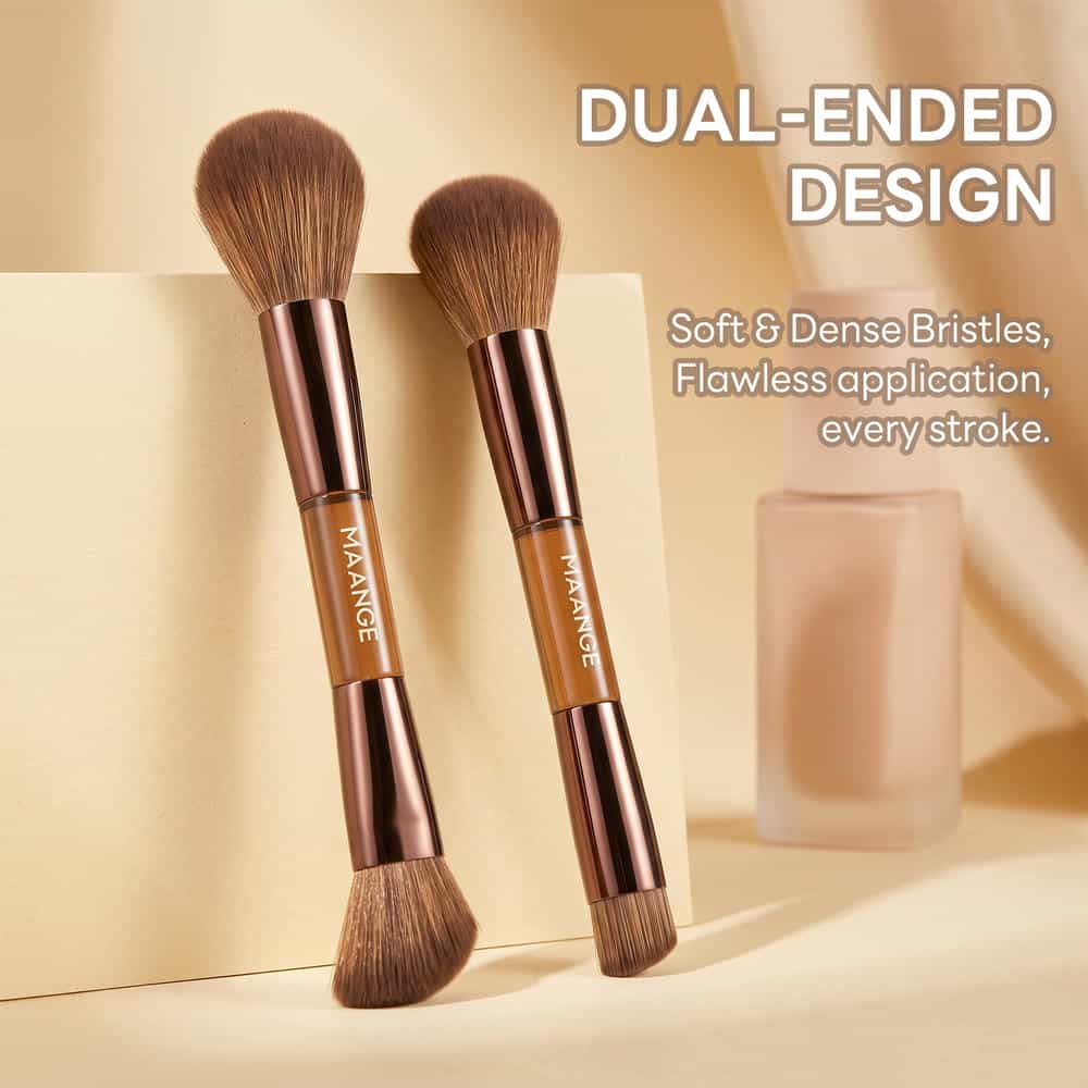 MAANGE 7 PCS Foundation Makeup Brushes with Makeup Sponge & Travel Case(Brown)Includes Powder Puffs & Mini Makeup Sponges, Soft Dense Synthetic Bristles for Foundation, Blush, Concealer & Eyeshadow - 图片 6