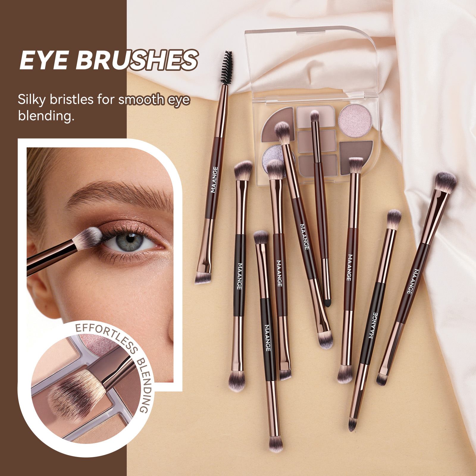 MAANGE 13 Pcs Foundation Makeup Brush Set With Bag, Make up Brushes, Double-End Multi Functional Makeup Brushes , Professional Face Brush Set Tools For Liquid Powder Concealer Cream Blush (Coffee) - 图片 7