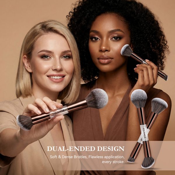 MAANGE 7 PCS Foundation Makeup Brush Set With Bag, Make up Brushes, Eyeshadow Concealer Brush, Double-ended Foundation Contour Powder Blush, Professional Face brush Set Tools For Liquid,Cream (Gray)