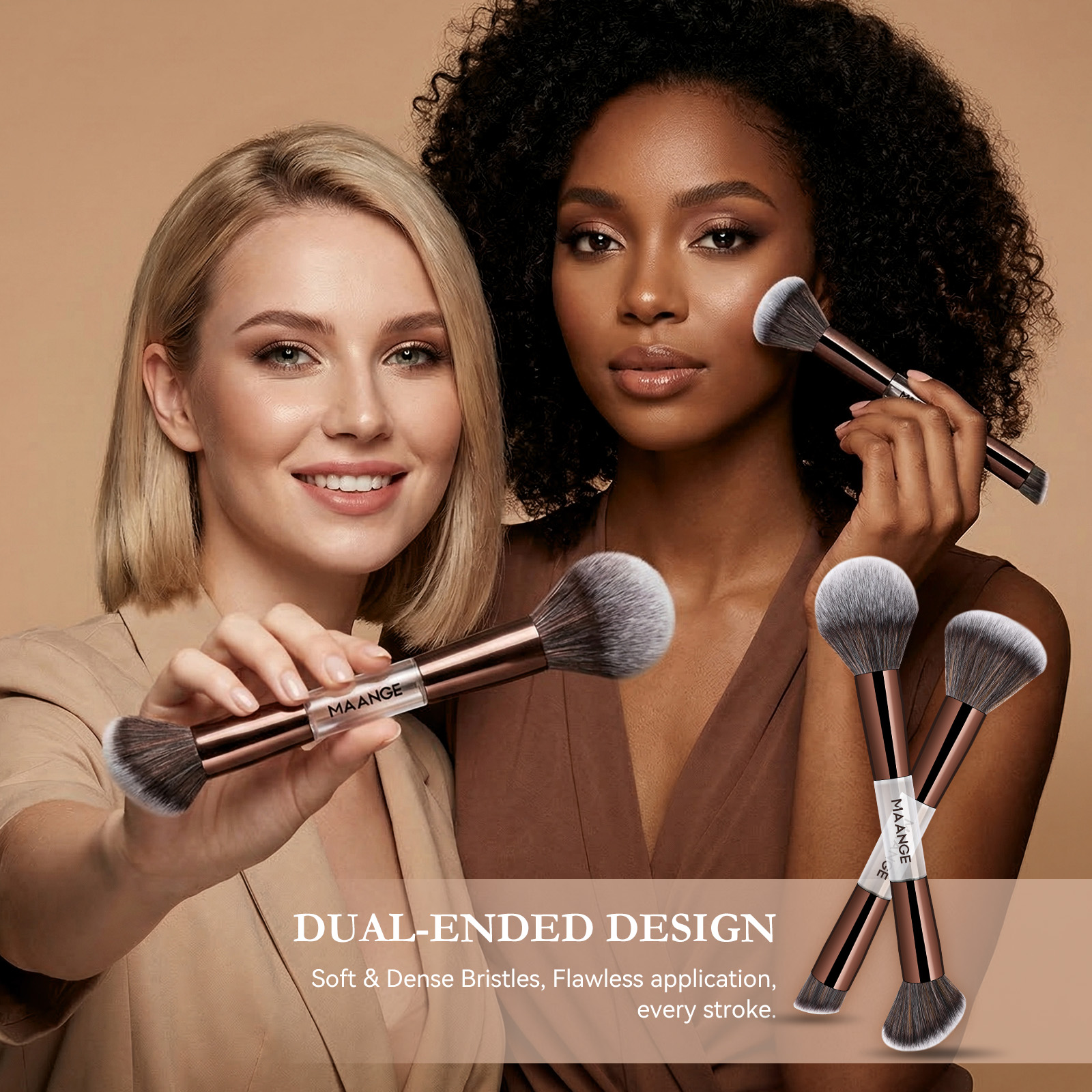 MAANGE 7 PCS Foundation Makeup Brush Set With Bag, Make up Brushes, Eyeshadow Concealer Brush, Double-ended Foundation Contour Powder Blush, Professional Face brush Set Tools For Liquid,Cream (Gray) - 图片 7