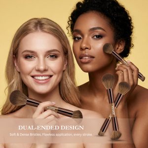 MAANGE 7 PCS Foundation Makeup Brush Set With Bag, Make up Brushes, Eyeshadow Concealer Brush, Double-ended Foundation Contour Powder Blush, Professional Face brush Set Tools For Liquid,Cream (Brown) - 图片 2