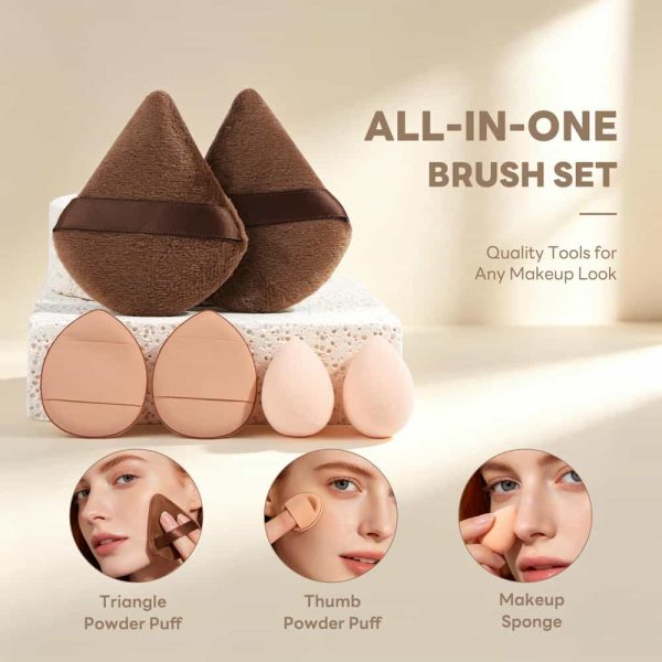 MAANGE 7 PCS Foundation Makeup Brushes with Makeup Sponge & Travel Case(Brown)Includes Powder Puffs & Mini Makeup Sponges, Soft Dense Synthetic Bristles for Foundation, Blush, Concealer & Eyeshadow
