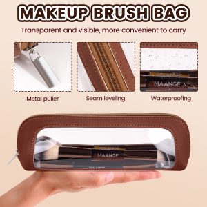 MAANGE 13 Pcs Foundation Makeup Brush Set With Bag, Make up Brushes, Double-End Multi Functional Makeup Brushes , Professional Face Brush Set Tools For Liquid Powder Concealer Cream Blush (Coffee) - 图片 8